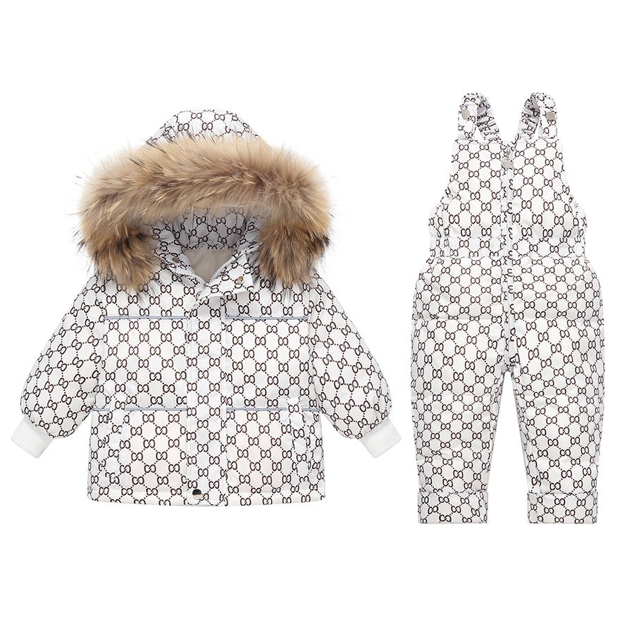 1-3 Years Old Baby Winter Clothing Can Remove Crotch Suspenders Fur Collar Down Jacket Set