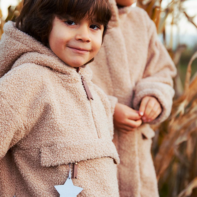 Children's teddy composite wool hooded coat autumn and winter new warm men's and women's baby outing clothes