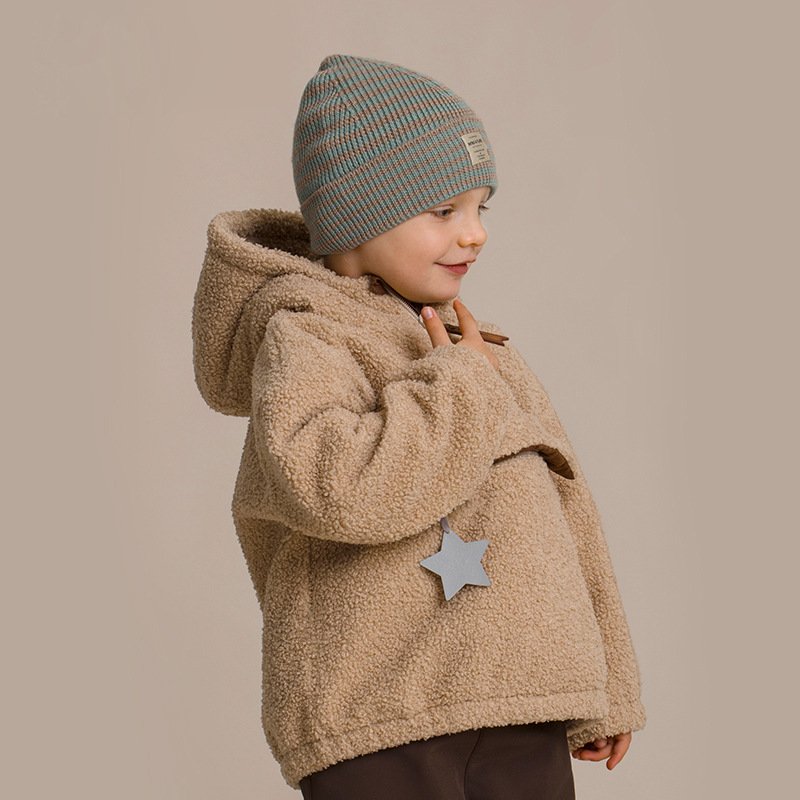 Children's teddy composite wool hooded coat autumn and winter new warm men's and women's baby outing clothes
