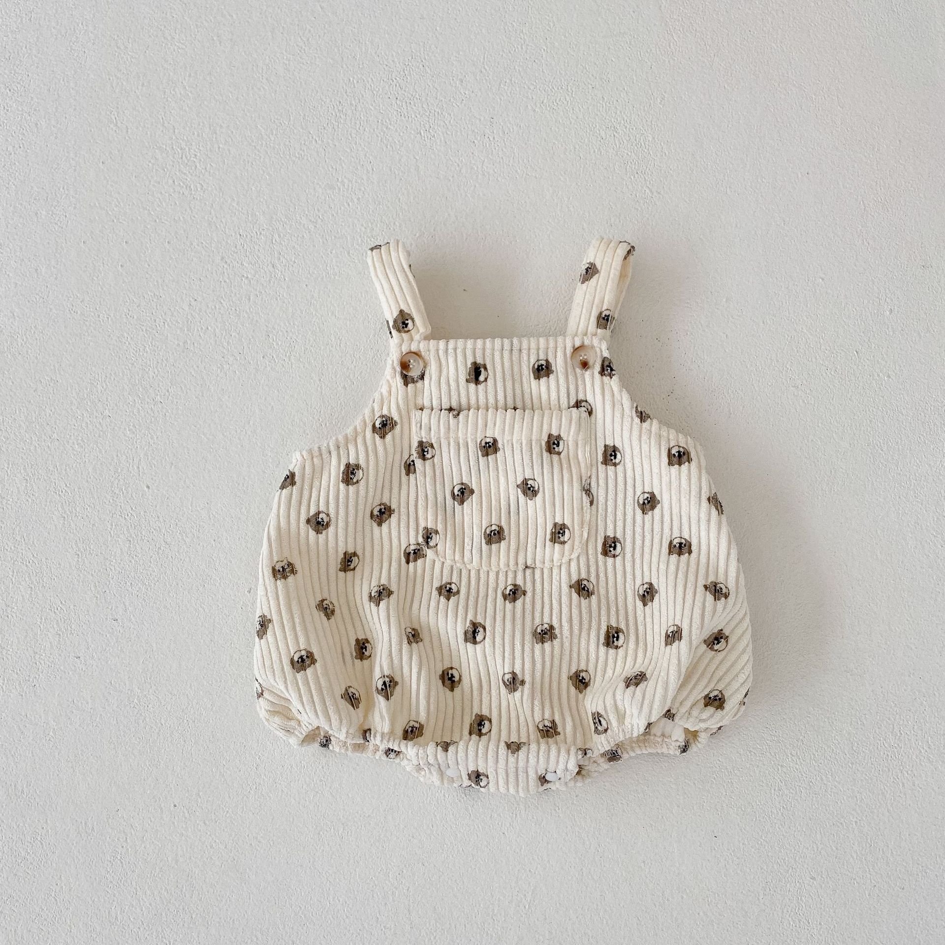 High Quality Corduroy Fabric Newborn Clothes Baby Boys Bodysuits Flora Print Design Strap Kids Bubble Romper Overall Clothes