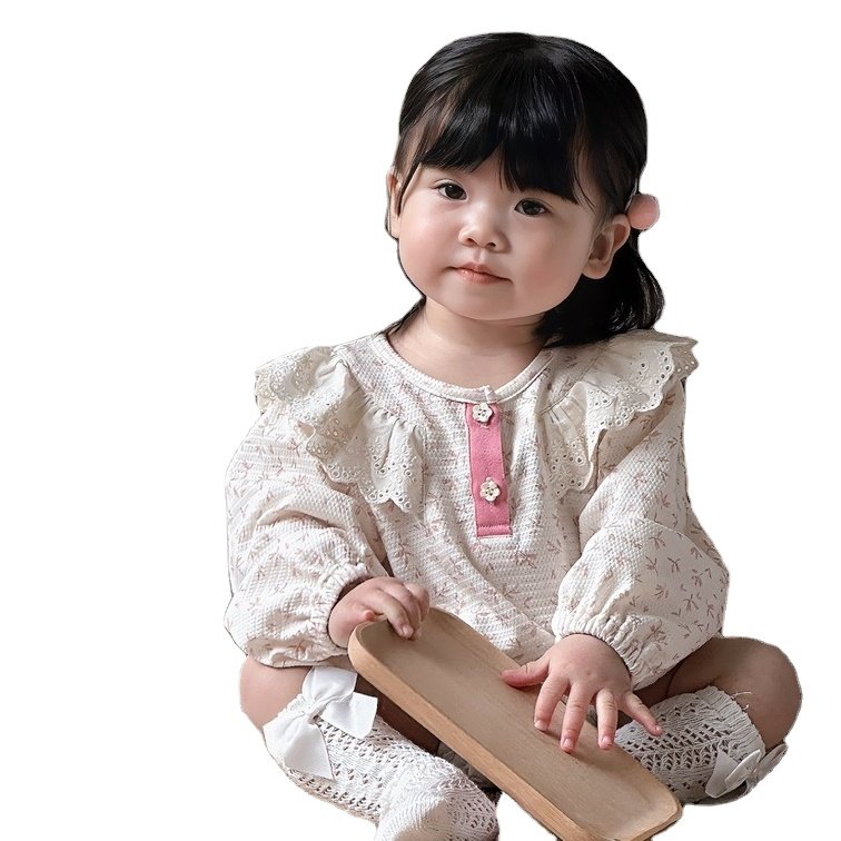 Custom Fashionable Sweet Floral Long Sleeve Bodysuit Princess Baby Clothes Outfit Baby Romper