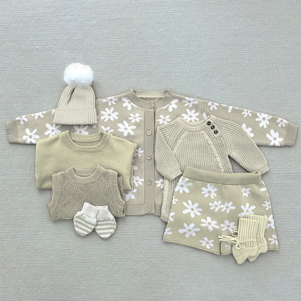Mildream Custom Solid 100% organic cotton gift set sweater Newborn Baby Jumper Girl Coming Home Outfit Knit Baby Clothes set