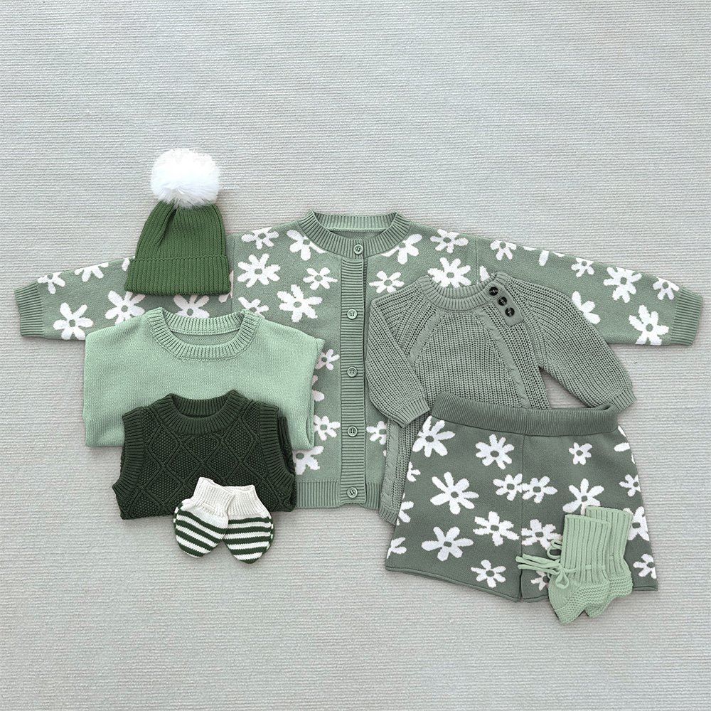 Mildream Custom Solid 100% organic cotton gift set sweater Newborn Baby Jumper Girl Coming Home Outfit Knit Baby Clothes set