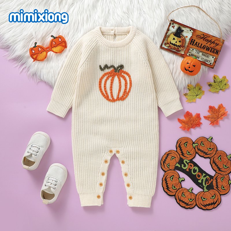 2024 mimixiong newborn Halloween Pumpkin Pattern baby rompers clothing jumpsuits babies Rompers clothing
