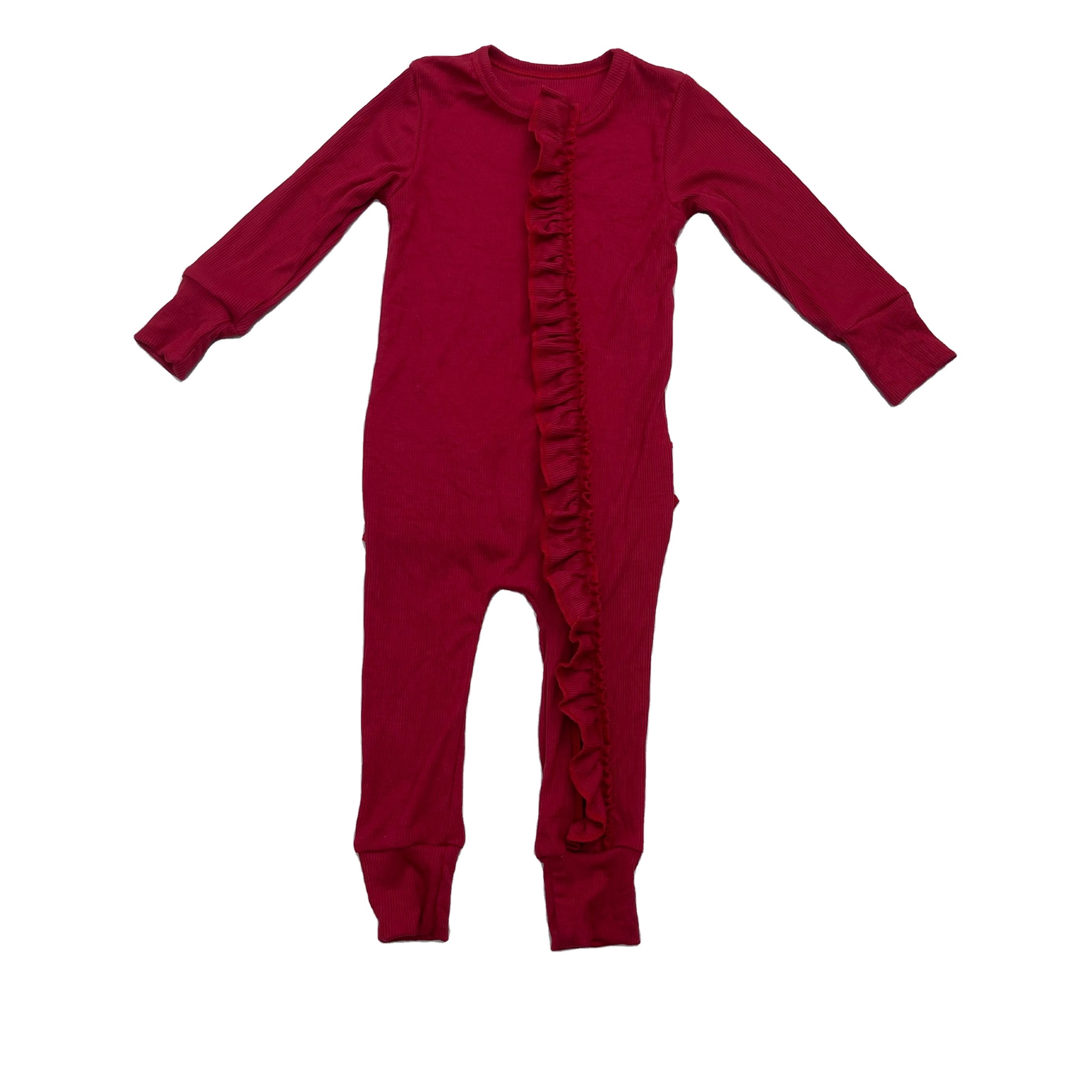 Qingli OEM Solid Color Waffle Baby Rompers Newborn Baby Clothes Girls Custom Onesie Zippy With Ruffle