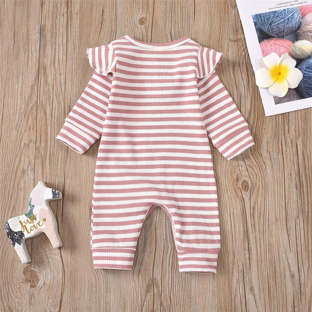 Baby Girls Ribbed Striped Long Sleeve Romper Wholesale Baby Clothing Full Sleeves Jumpsuits Rib Baby Romper Jumpsuits