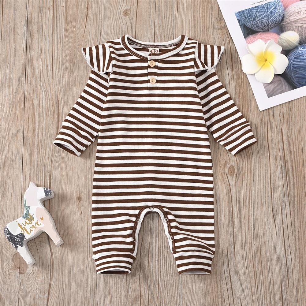 Baby Girls Ribbed Striped Long Sleeve Romper Wholesale Baby Clothing Full Sleeves Jumpsuits Rib Baby Romper Jumpsuits