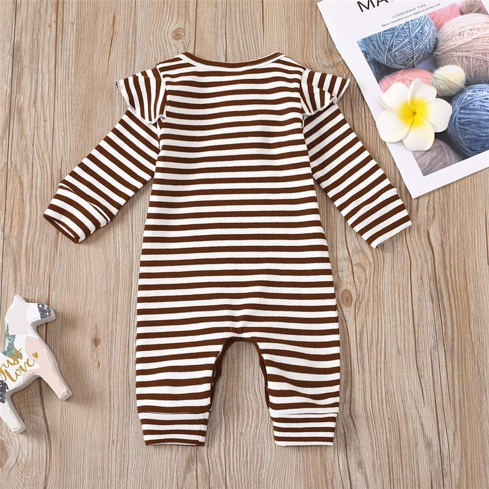 Baby Girls Ribbed Striped Long Sleeve Romper Wholesale Baby Clothing Full Sleeves Jumpsuits Rib Baby Romper Jumpsuits