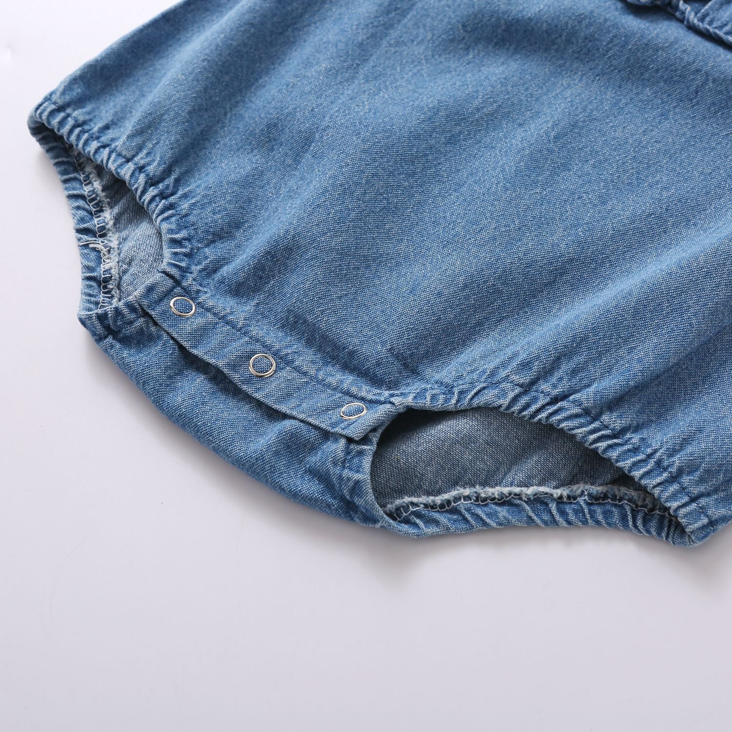Top Fashion Long Sleeve Autumn Baby Rompers Soft Denim Bodysuit Ruffle And Embroidery