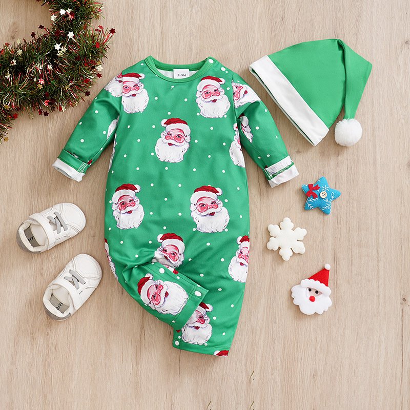 Wholesale Winter Knitted Christmas Baby Rompers Newborn Toddler Sweater Jumpsuits With Babies Santa Hats Clothing Sets