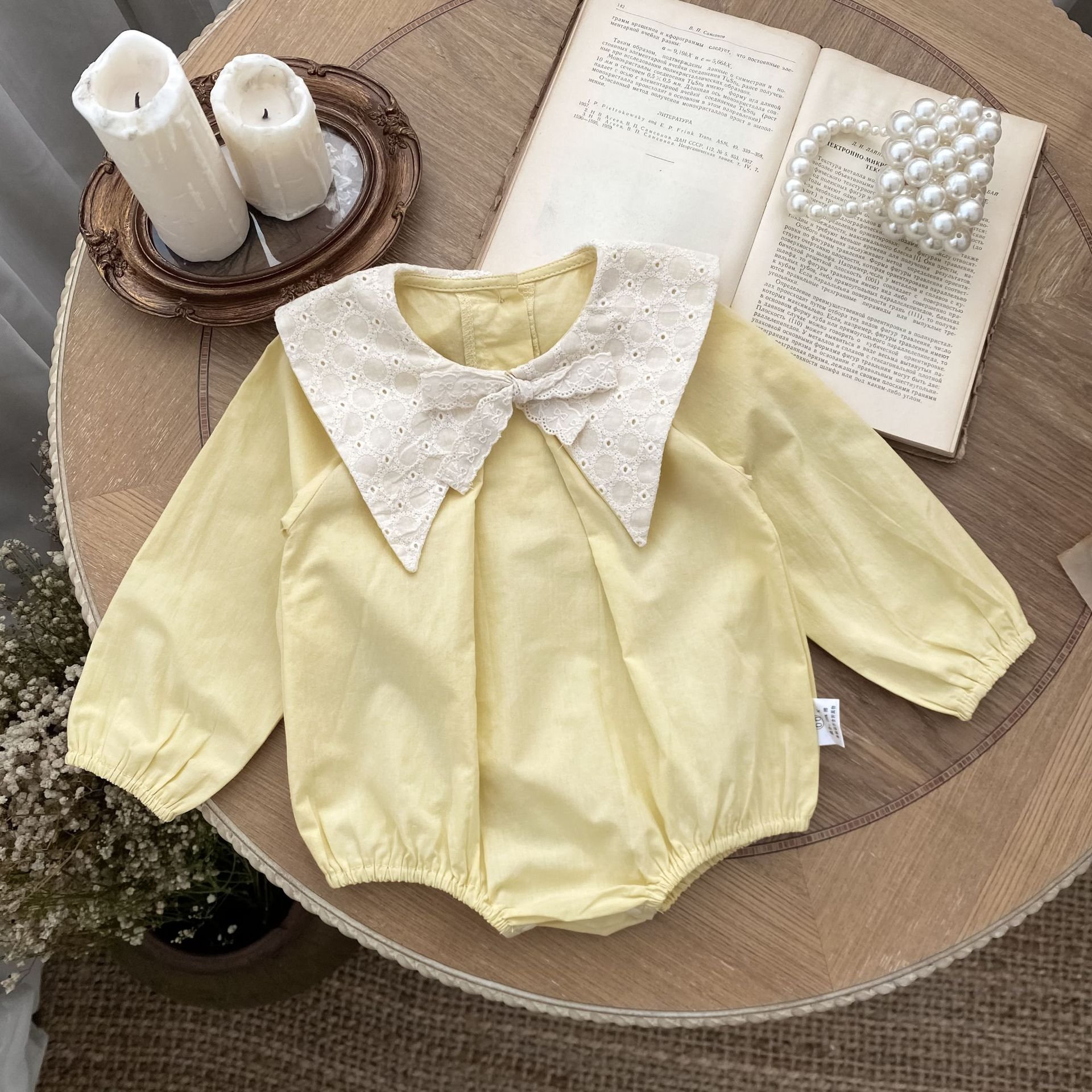 21540 Wholesale newborn winter romper Baby Clothing Fashion Embroidery Lace Matching Color Long Sleeve Cotton Baby Rompers