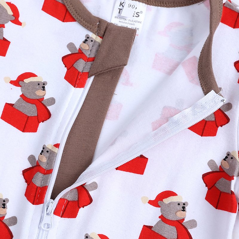 Wholesale Custom Christmas Romper Double Zipper Baby Jumpsuit fall And Winter Baby Romper