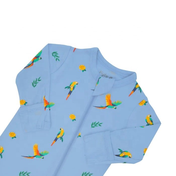 97% Bamboo Rayon 3% Spandex Baby Macaw Zippered Footie