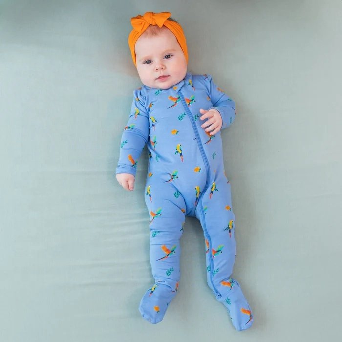 97% Bamboo Rayon 3% Spandex Baby Macaw Zippered Footie
