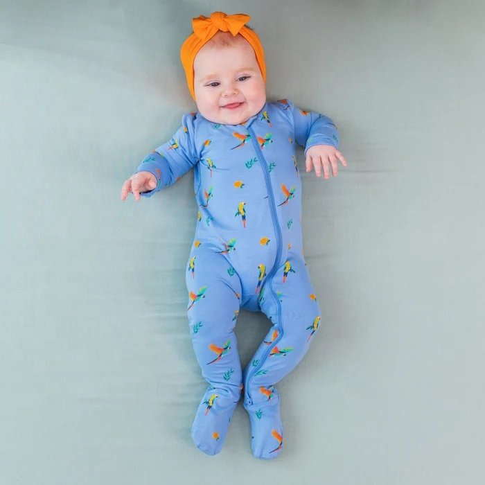 97% Bamboo Rayon 3% Spandex Baby Macaw Zippered Footie