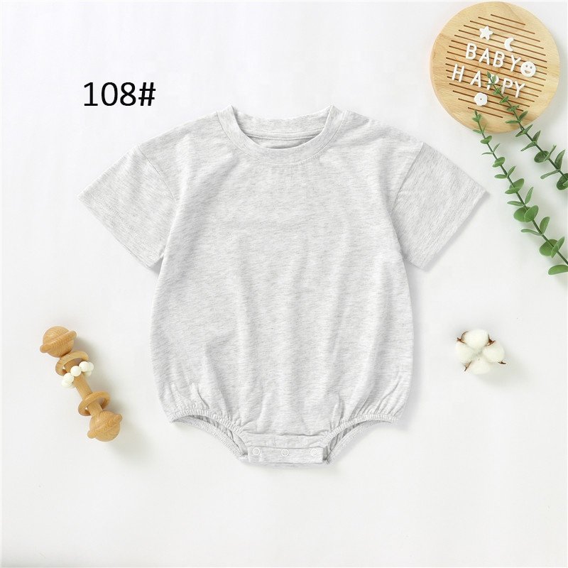 Wholesale Knit Cotton Girls Drop Shoulder Short Sleeve Plain Baby Bubble Romper