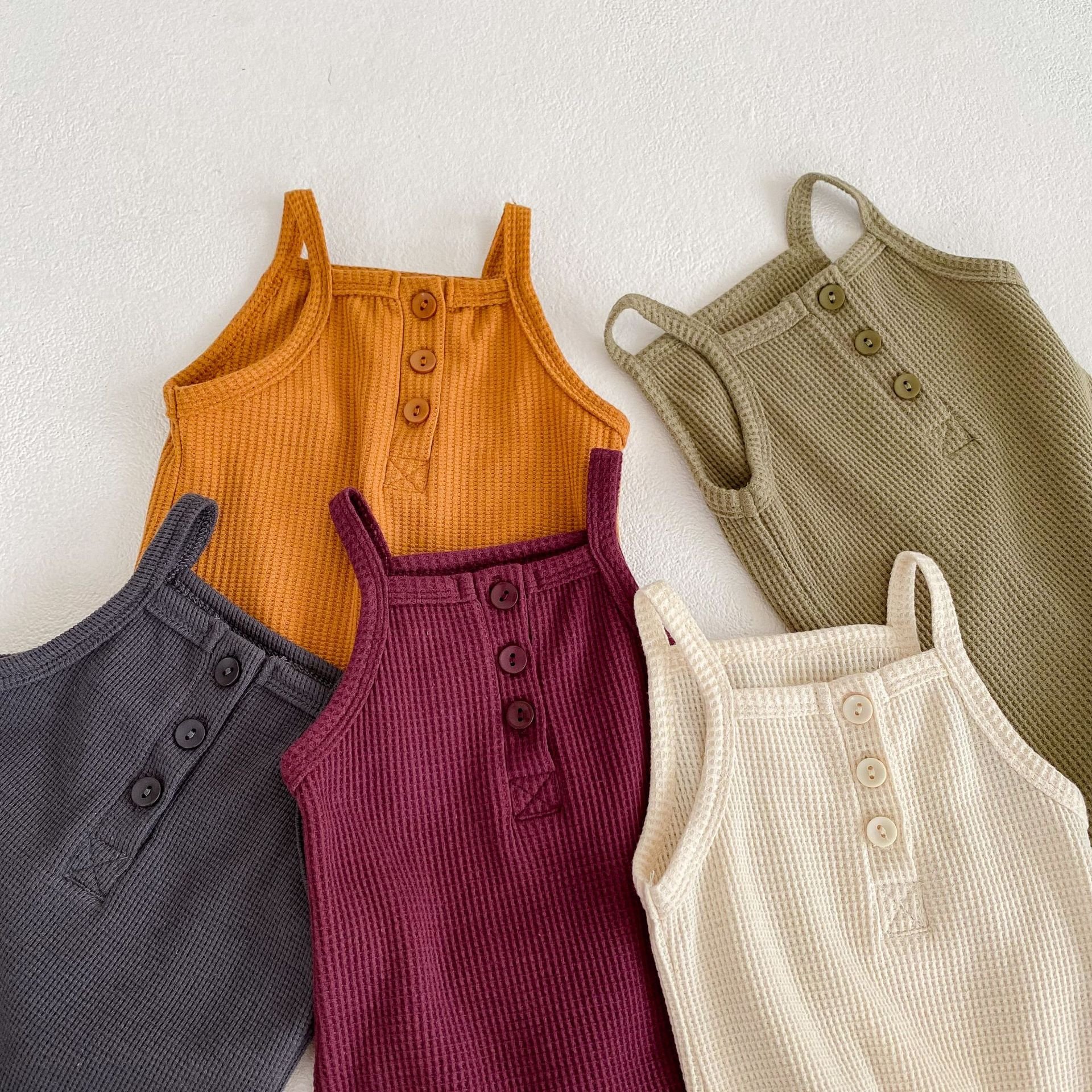 wholesale Baby Bodysuits Cotton solid Camisole Sleeveless chunky strap onesie Tank Top Clothes Outfit girl romper