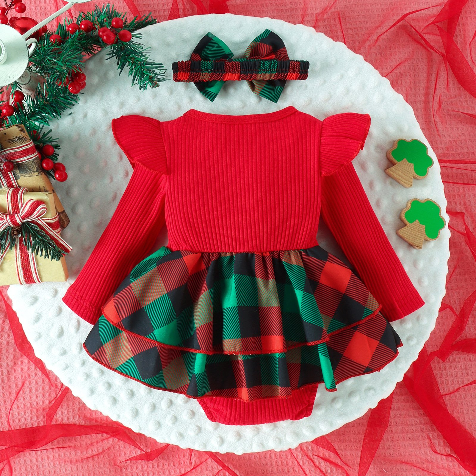 Christmas holiday newborn baby autumn long sleeve sweet print first birthday infant girls clothing set baby rompers