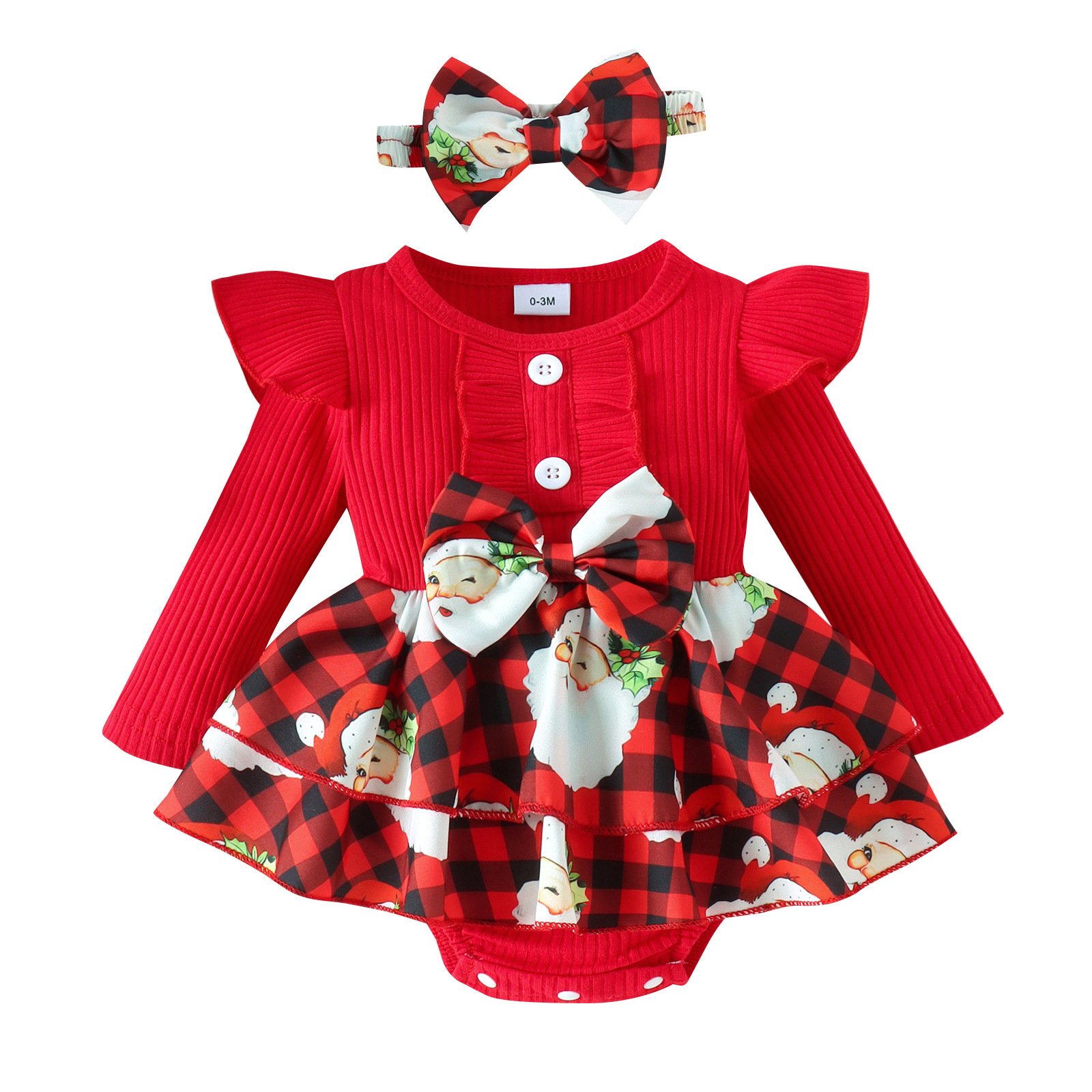 Christmas holiday newborn baby autumn long sleeve sweet print first birthday infant girls clothing set baby rompers
