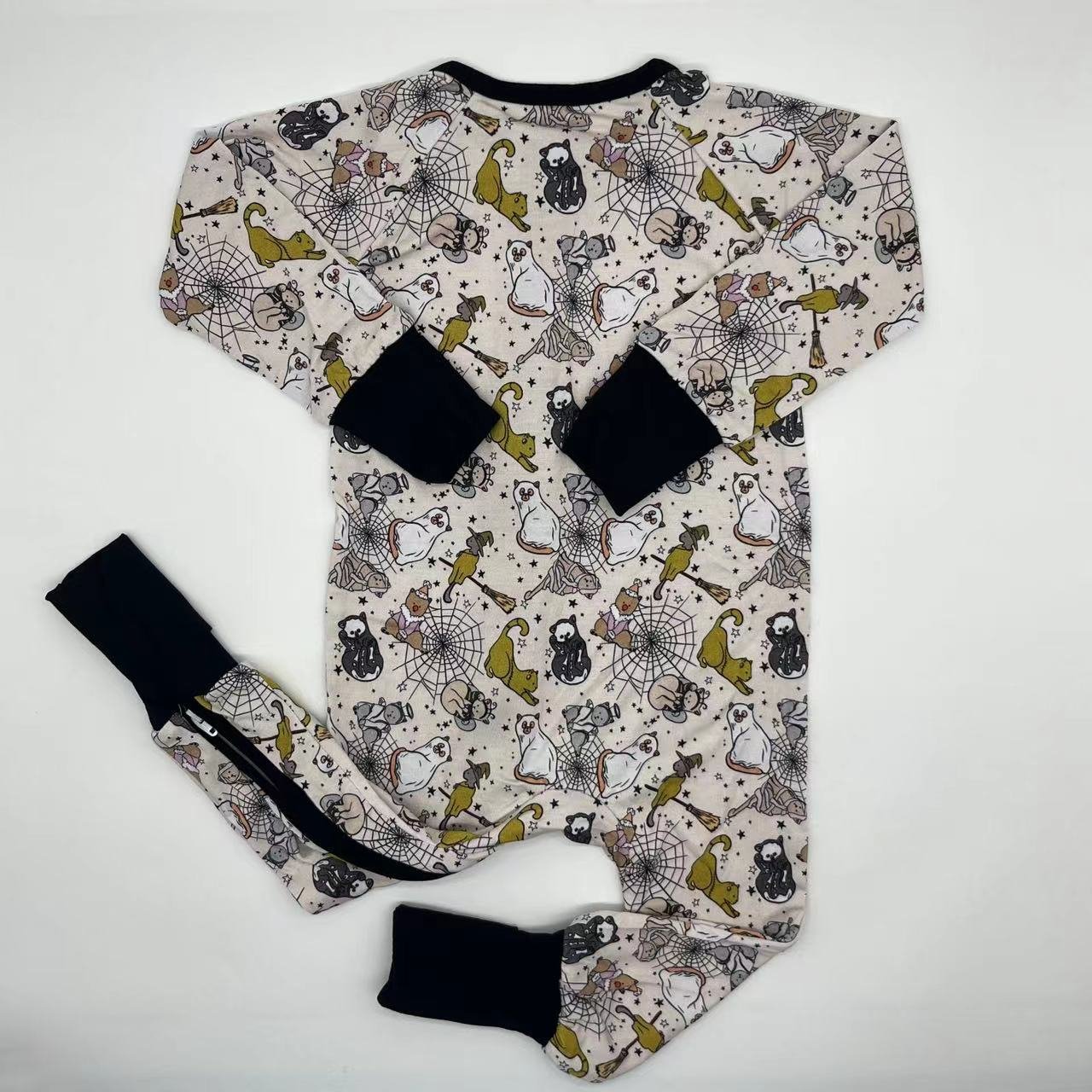 Breathable custom made for Christmas bamboo print unisex custom double zipper baby rompers
