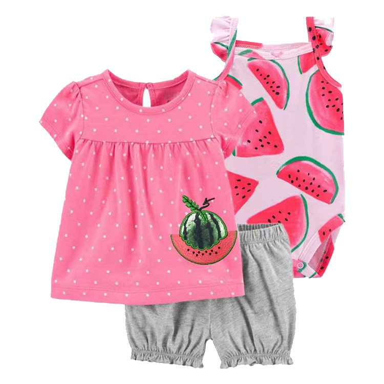 Wholesale Sleeveless Baby Girl Flower Bodysuit Clothes Cotton Cute Breathable Newborn Baby Shorts T Shirt Jumpsuit Clothing Sets
