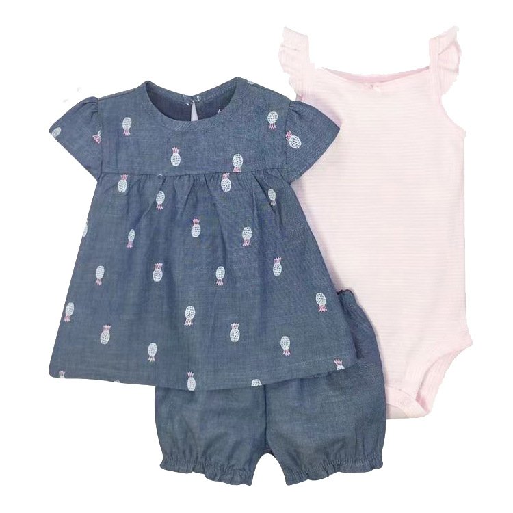 Wholesale Sleeveless Baby Girl Flower Bodysuit Clothes Cotton Cute Breathable Newborn Baby Shorts T Shirt Jumpsuit Clothing Sets