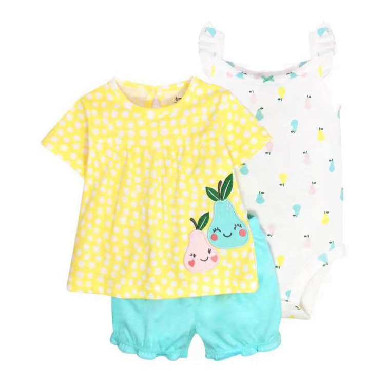 Wholesale Sleeveless Baby Girl Flower Bodysuit Clothes Cotton Cute Breathable Newborn Baby Shorts T Shirt Jumpsuit Clothing Sets