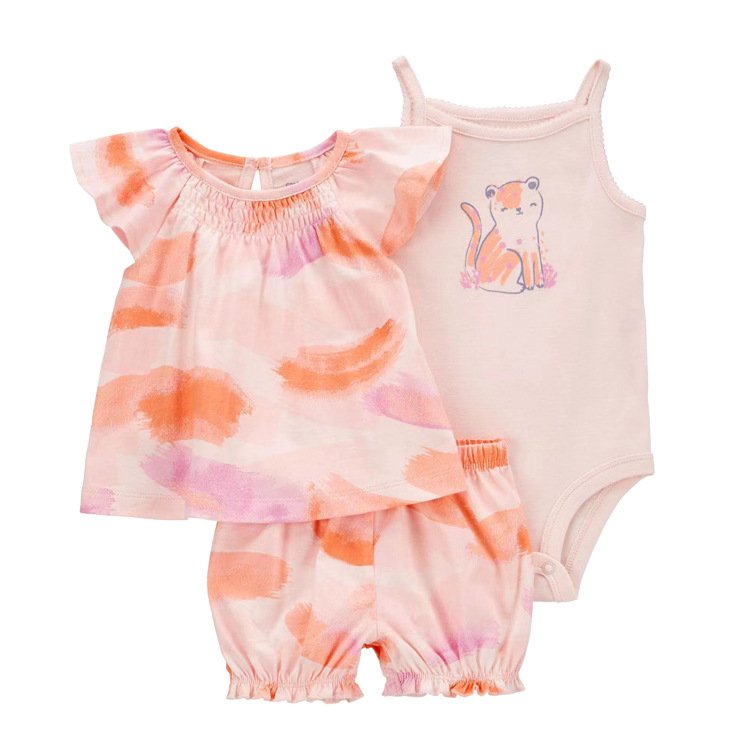 Wholesale Sleeveless Baby Girl Flower Bodysuit Clothes Cotton Cute Breathable Newborn Baby Shorts T Shirt Jumpsuit Clothing Sets