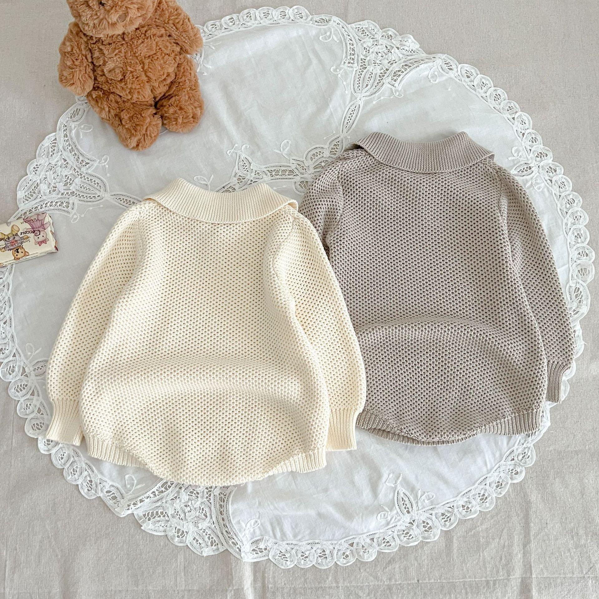 INS Autumn New Boys and Girls Baby romper Solid Color Simple Knitted Bubble Long Sleeve Jumpsuit Baby Clothing