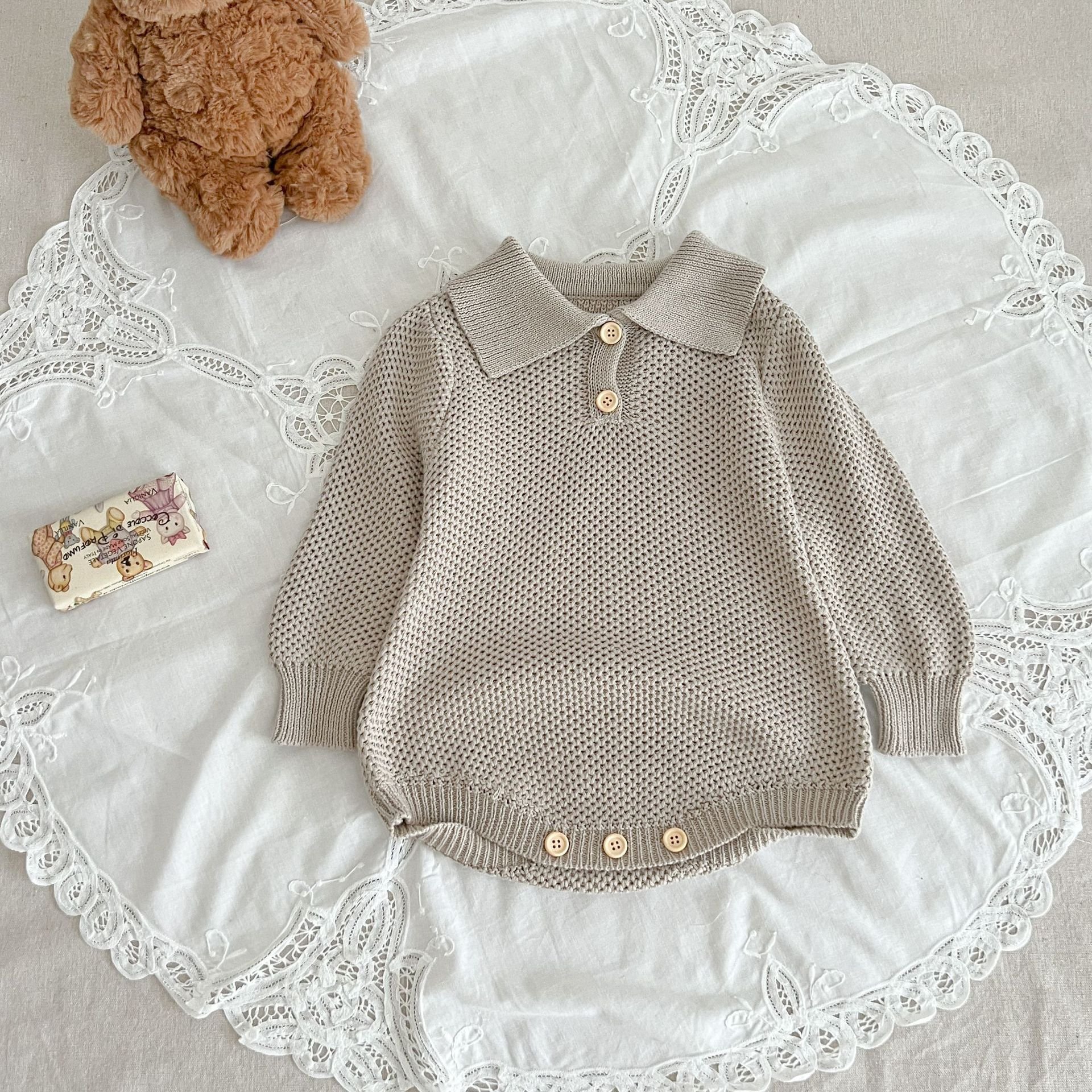 INS Autumn New Boys and Girls Baby romper Solid Color Simple Knitted Bubble Long Sleeve Jumpsuit Baby Clothing