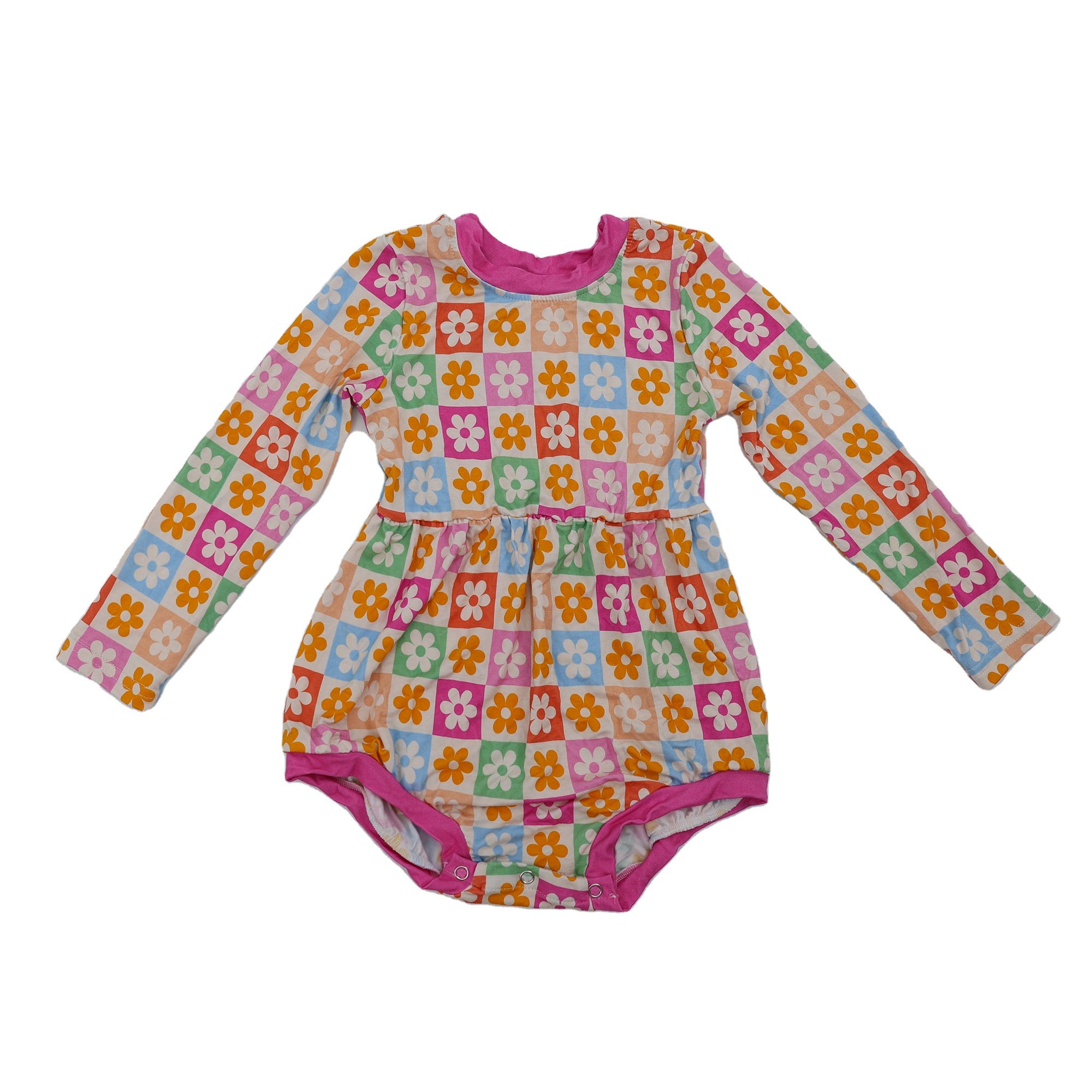 Qingli OEM Long Sleeve Colorblock Baby Bubble Romper Infant Baby Girl Dresses 6 9 Months