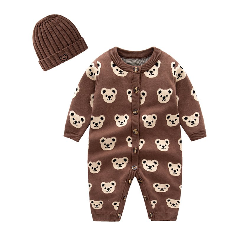 Newborn Designer Baby Girl Clothes Fashion Knitted Baby Romper Winter Sweater Boys Rompers Hat 2pcs