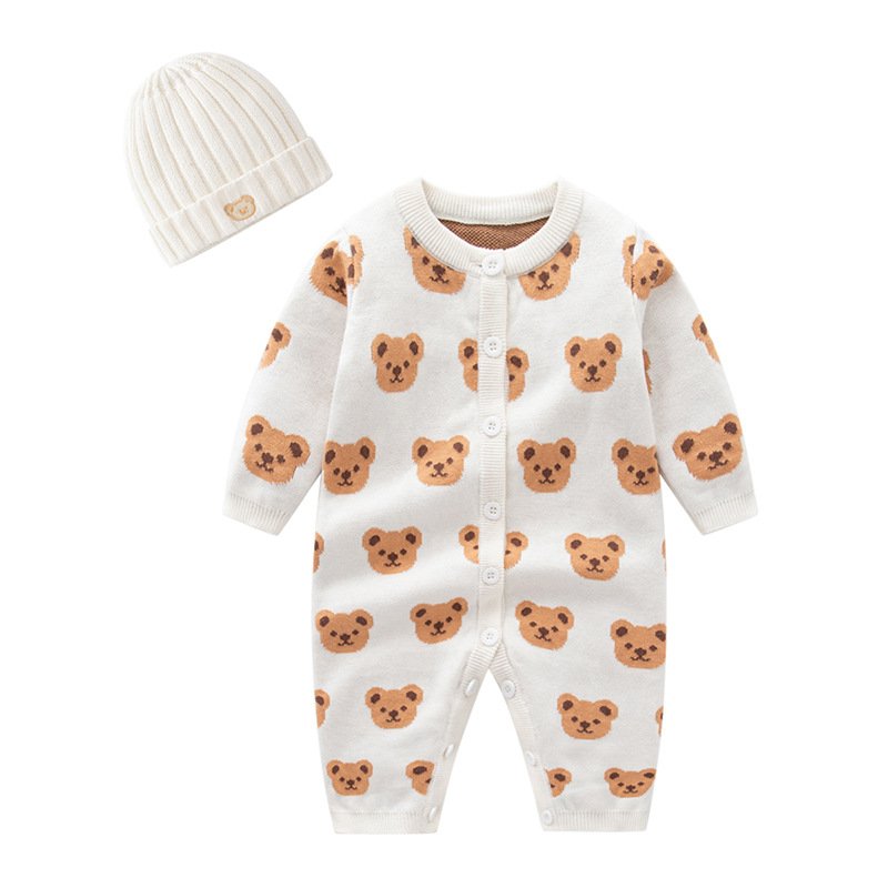 Newborn Designer Baby Girl Clothes Fashion Knitted Baby Romper Winter Sweater Boys Rompers Hat 2pcs