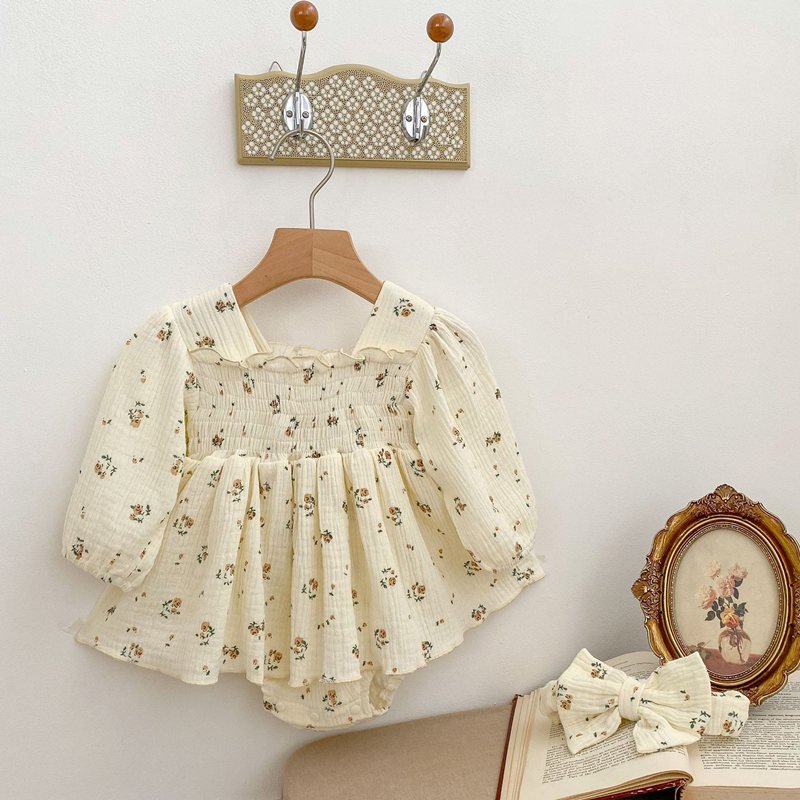 Spring New Baby Floral Jumpsuit Infant Long-Sleeved Cotton Romper Baby Girl Cloth