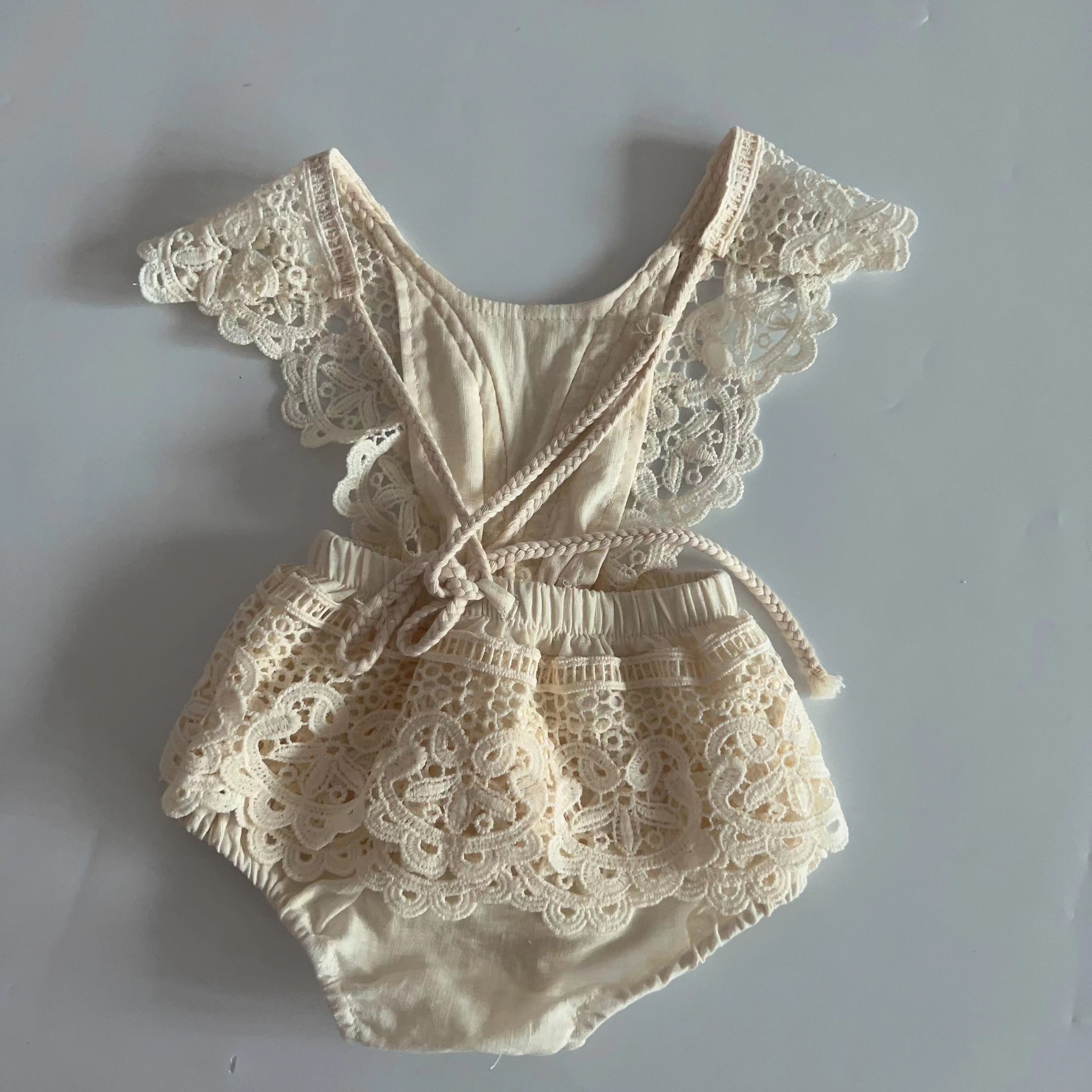 INS hot Cotton baby clothing solid color backless fine strap lace dress baby solid color cotton casual baby romper