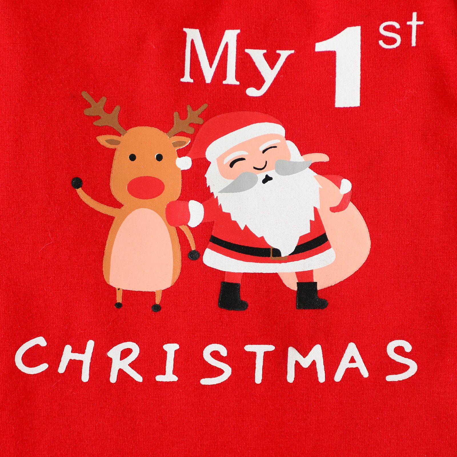 My First Christmas Baby Clothes Full Print Bow Skirt Cute Cotton Romper Jumpsuit Headband Christmas Clothing Set for Baby Girls