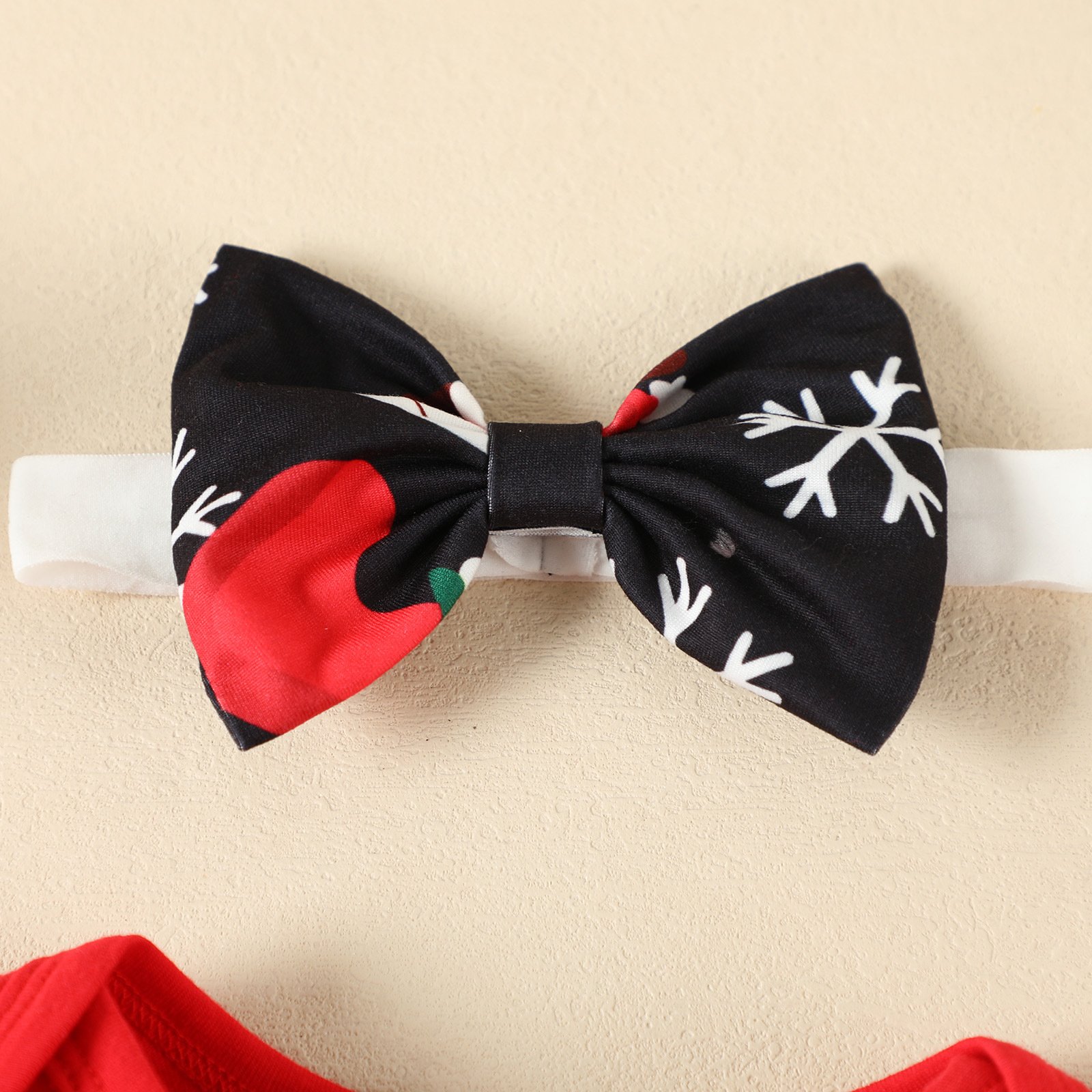 My First Christmas Baby Clothes Full Print Bow Skirt Cute Cotton Romper Jumpsuit Headband Christmas Clothing Set for Baby Girls