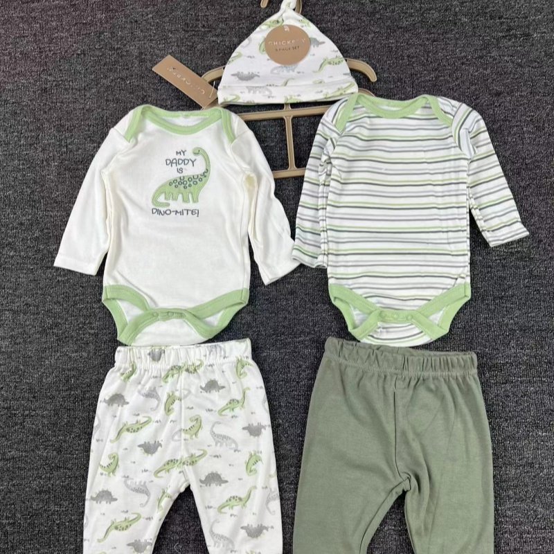 5 Pcs Sets Comfortable Long Sleeve Pajamas Factory Hot Sale Baby Body Suit 100% Cotton Newborn Baby Romper Long Sleeve