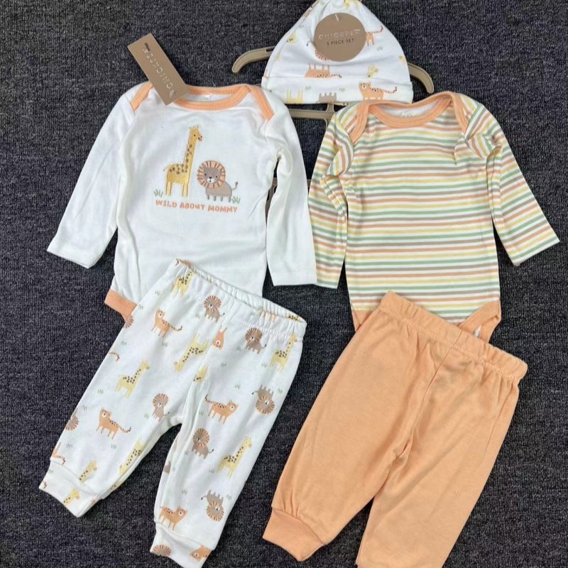 5 Pcs Sets Comfortable Long Sleeve Pajamas Factory Hot Sale Baby Body Suit 100% Cotton Newborn Baby Romper Long Sleeve