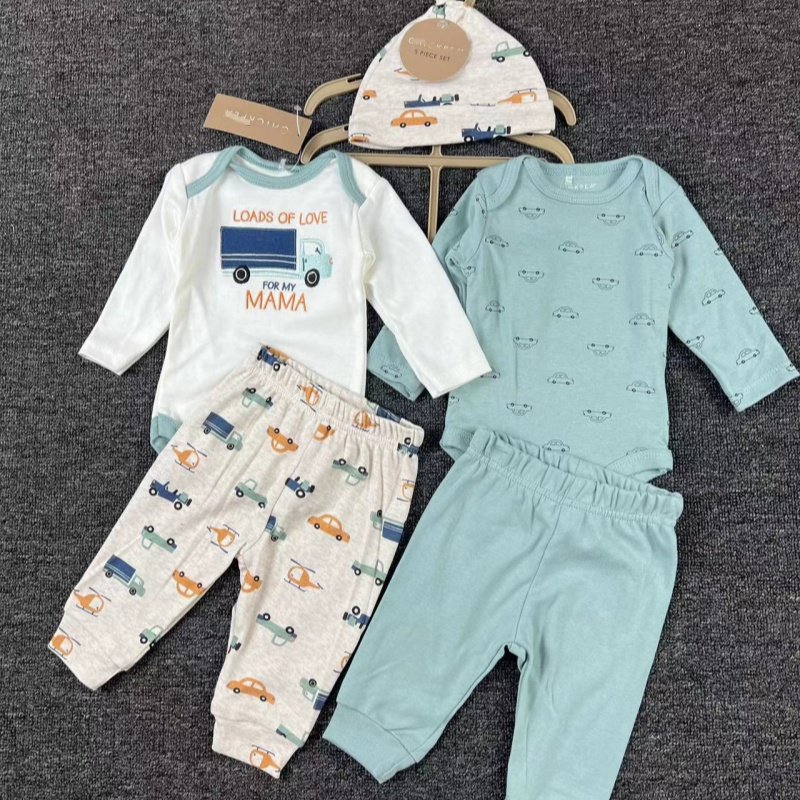5 Pcs Sets Comfortable Long Sleeve Pajamas Factory Hot Sale Baby Body Suit 100% Cotton Newborn Baby Romper Long Sleeve