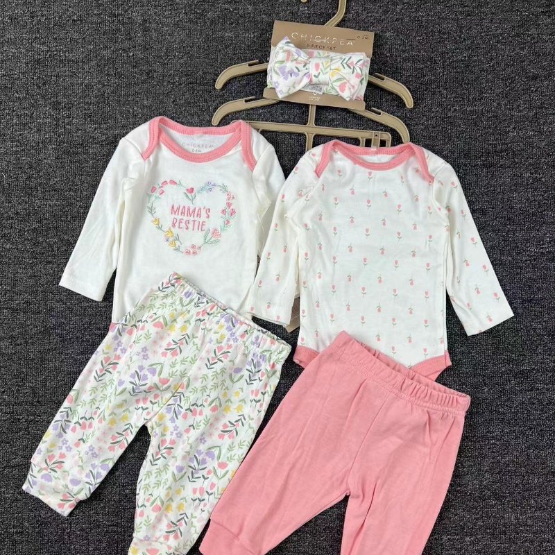 5 Pcs Sets Comfortable Long Sleeve Pajamas Factory Hot Sale Baby Body Suit 100% Cotton Newborn Baby Romper Long Sleeve