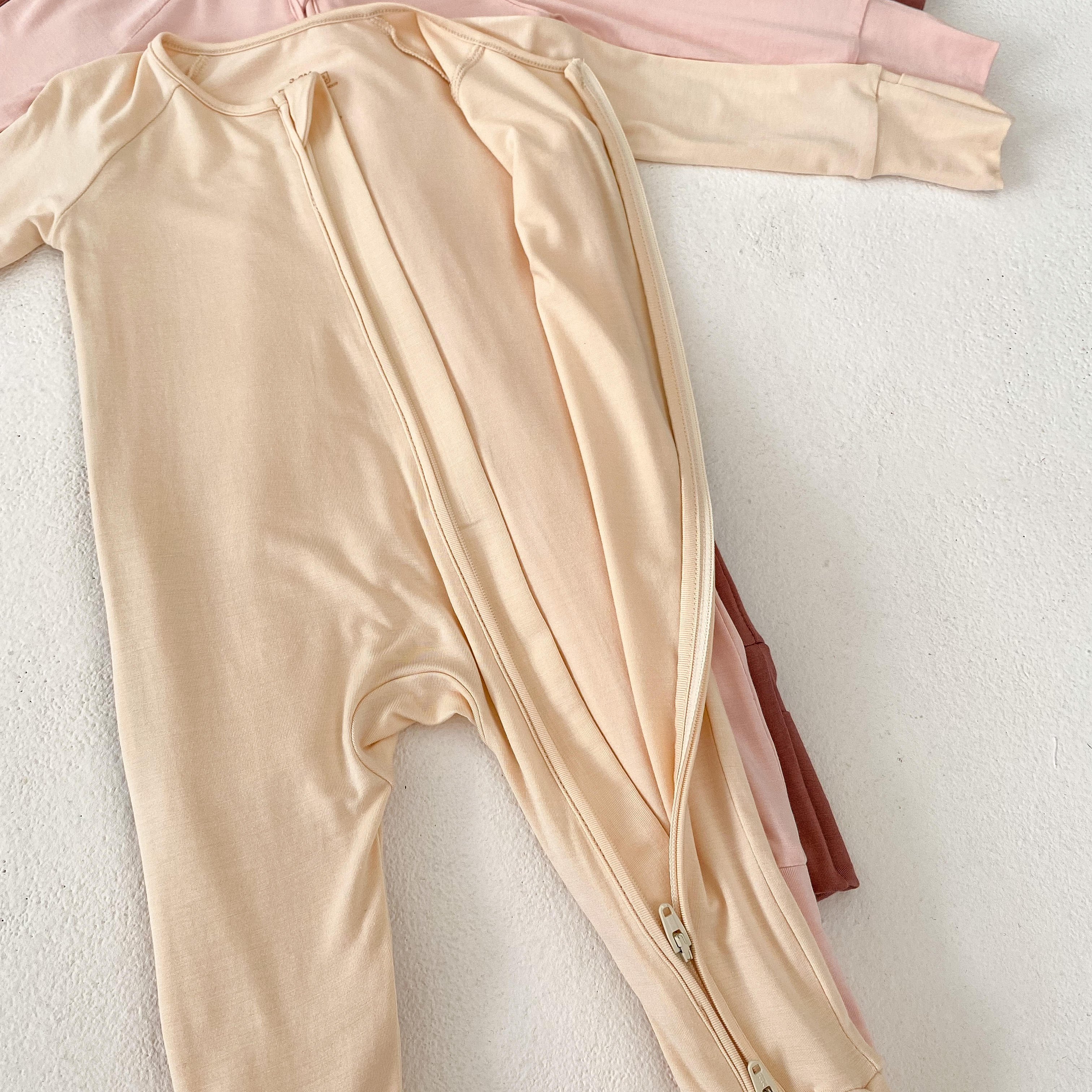 Bamboo Zipper newborn Pajamas Newborn infant Clothes Clothing Natural Fabric Plain Solid bamboo sleeper Long Sleeves baby romper