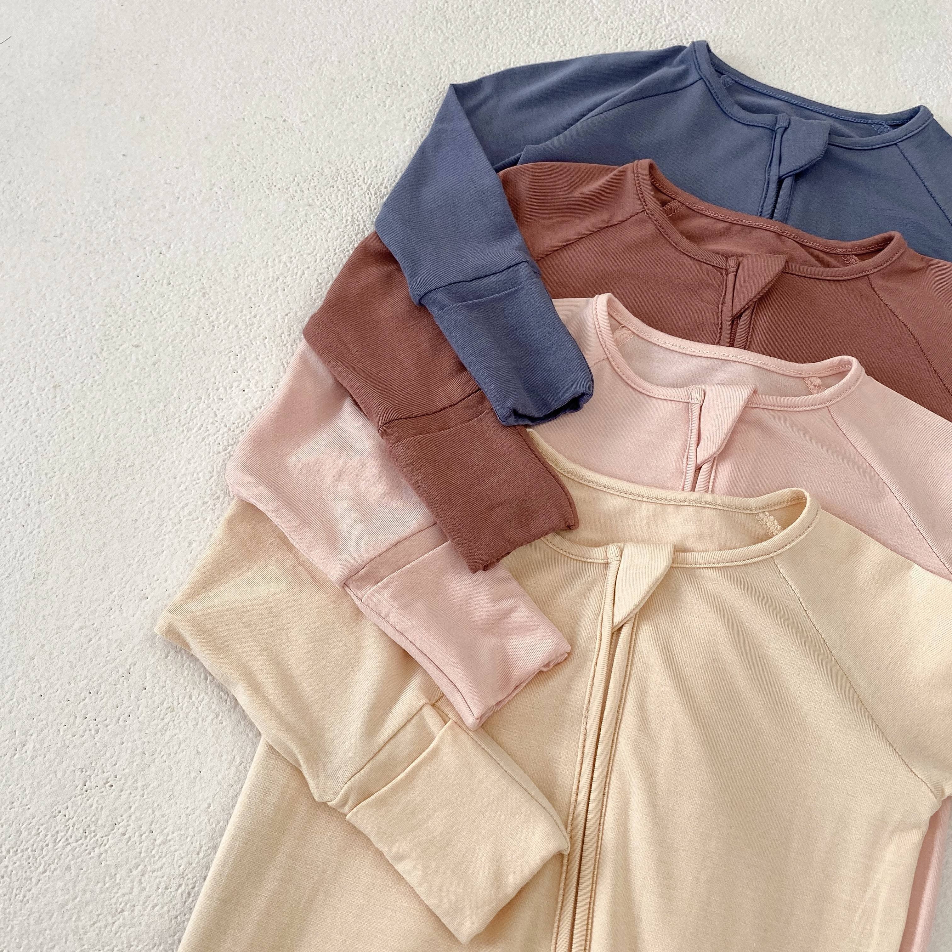 Bamboo Zipper newborn Pajamas Newborn infant Clothes Clothing Natural Fabric Plain Solid bamboo sleeper Long Sleeves baby romper