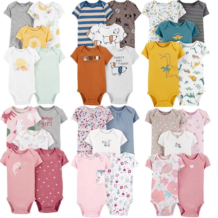 2024 Cheap Wholesale Summer Unisex Baby Romper Set Organic Cotton 5 Pcs/Newborn Toddler Boys Girls Short Sleeve Body Clothes New