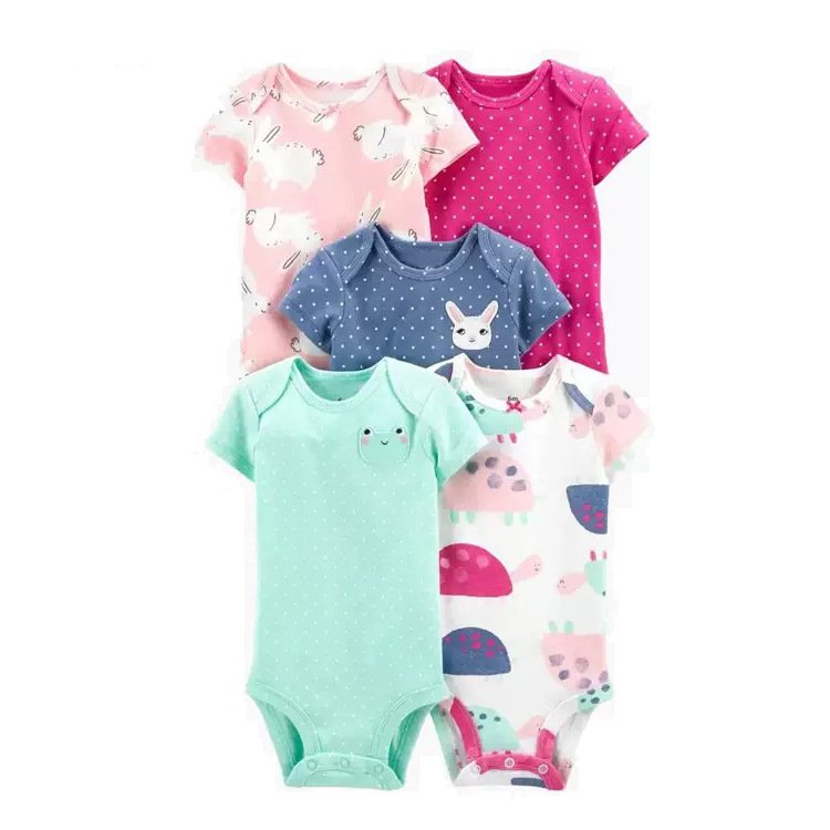 2024 Cheap Wholesale Summer Unisex Baby Romper Set Organic Cotton 5 Pcs/Newborn Toddler Boys Girls Short Sleeve Body Clothes New