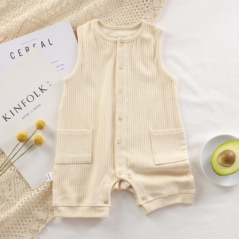 Summer Newborn High Elastic Baby Romper Solid Color Breathable Baby Cotton Romper Cardigan Baby Rompers