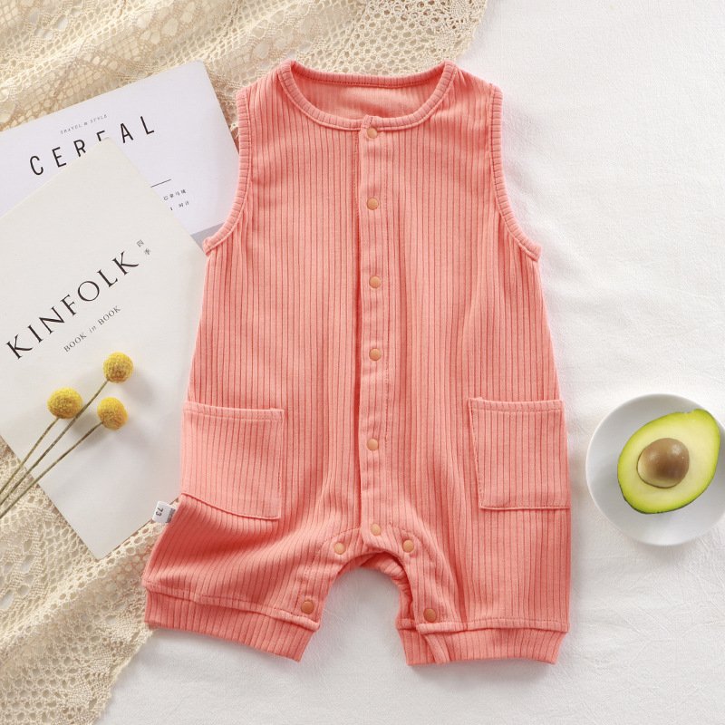 Summer Newborn High Elastic Baby Romper Solid Color Breathable Baby Cotton Romper Cardigan Baby Rompers