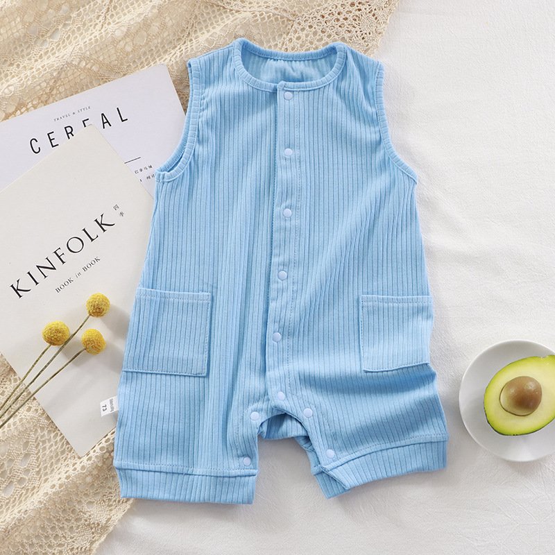 Summer Newborn High Elastic Baby Romper Solid Color Breathable Baby Cotton Romper Cardigan Baby Rompers