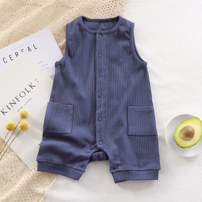 Summer Newborn High Elastic Baby Romper Solid Color Breathable Baby Cotton Romper Cardigan Baby Rompers