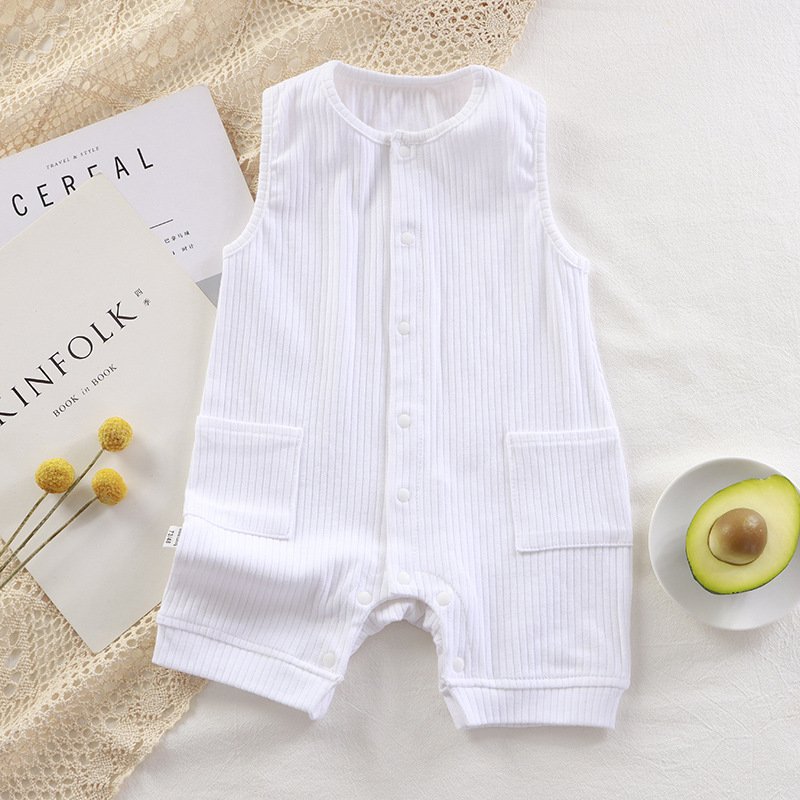 Summer Newborn High Elastic Baby Romper Solid Color Breathable Baby Cotton Romper Cardigan Baby Rompers